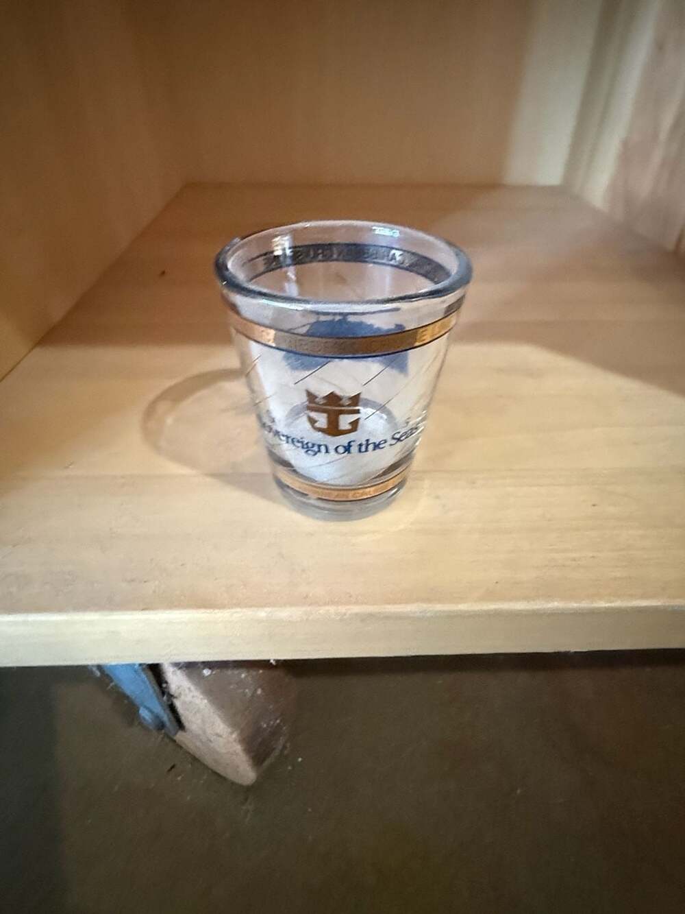 Royal Caribbean Cruise Line Sovereign of the Seas Souvenir Shot Glass Blue and G